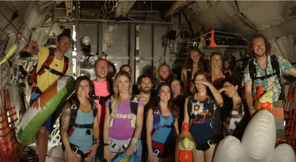 Group skydiving photo shoot.