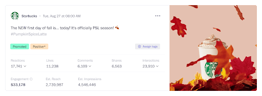 Starbucks PSL post engagement.