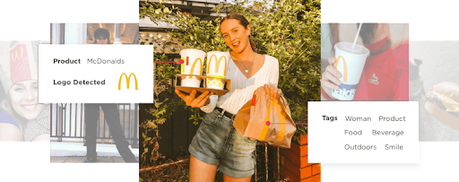 McDonald's food, woman, smiling.