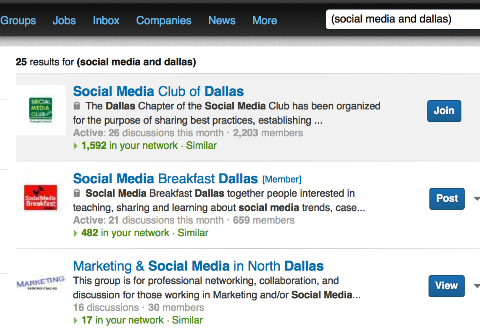 LinkedIn groups, social media, Dallas.