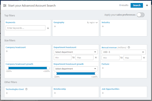 LinkedIn account filters.