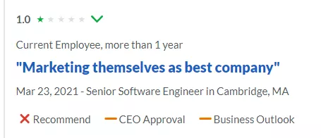 Negative employee review, low rating.