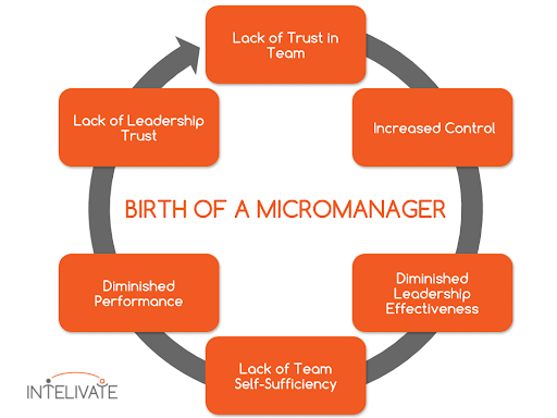 Micromanagement cycle, decreased morale & productivity.