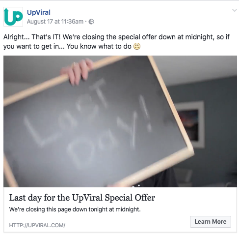 Chalkboard ad: last day special offer.