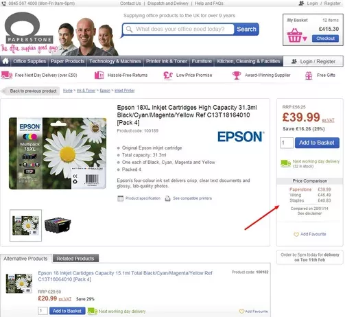 Epson ink cartridges, price comparison.