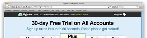 Highrise 30-day free trial.