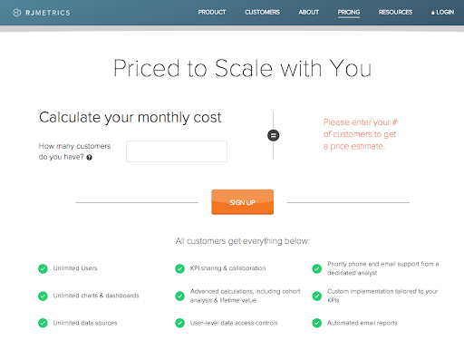 Website pricing page, sign-up button.