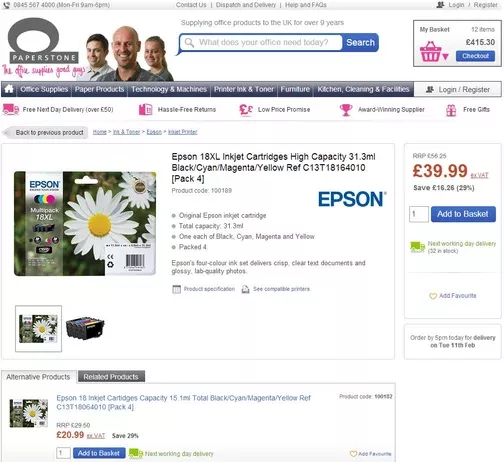 Epson ink cartridges, price comparison.