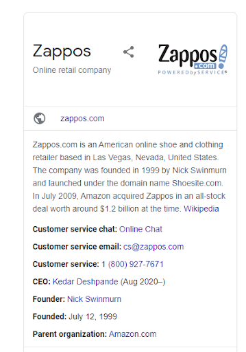 Zappos online retailer info.