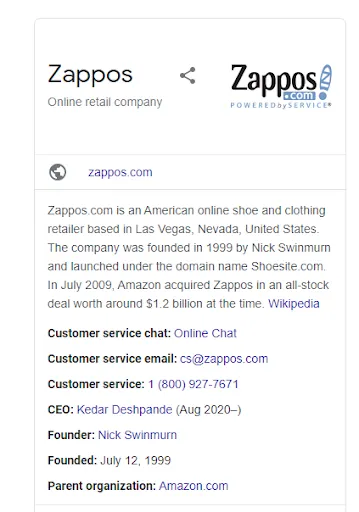 Zappos online retailer info.