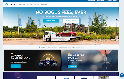 Carvana homepage, no bogus fees.