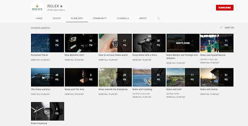 Rolex YouTube playlists, various activities.