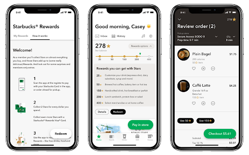 Starbucks rewards app, earn stars, redeem rewards.