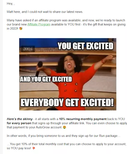 Excited affiliate program, 10% recurring payment.