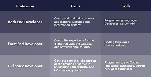 Developer roles and skills.