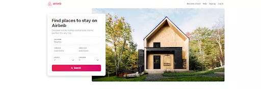 Airbnb homepage, booking search interface.