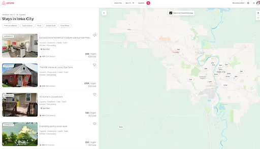 Iowa City Airbnb listings.