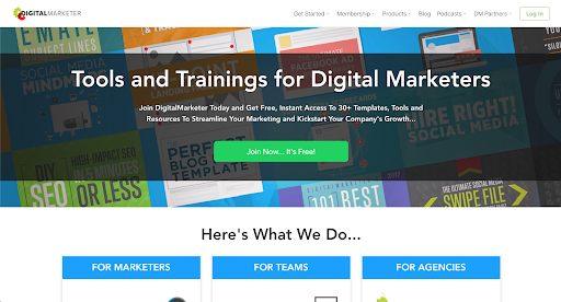Homepage for digital marketers.