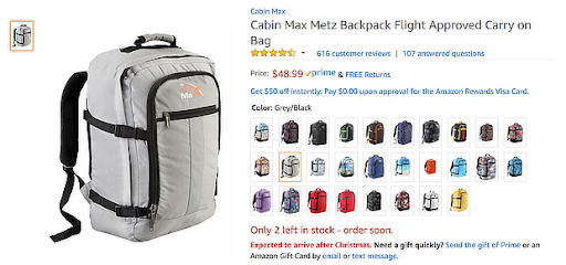 Grey backpack, low stock.