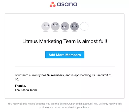 Asana team member limit notification.