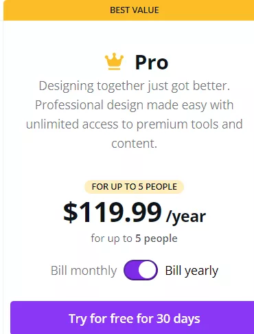 Pro annual plan, $119.99.