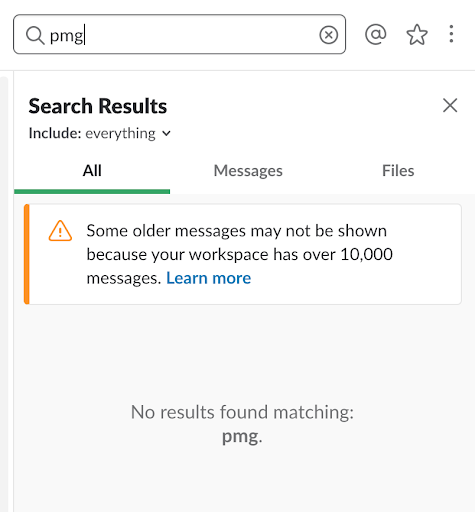 Free Slack search limit message.
