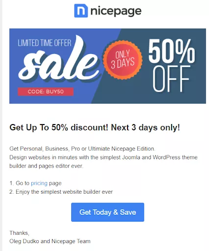 50% off Nicepage design software.