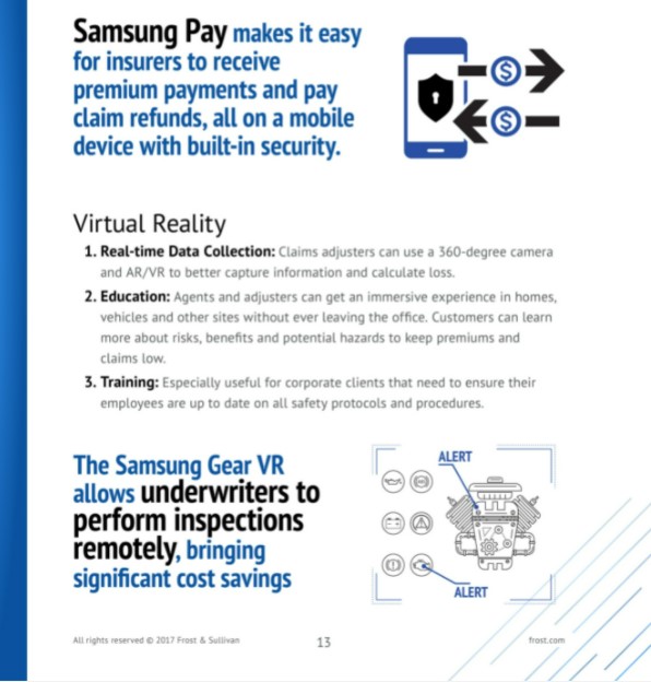 Samsung Pay, Gear VR, mobile insurance.