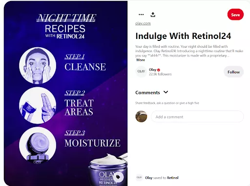 Olay retinol 24 skincare steps.