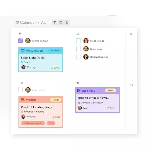 Project calendar with tasks.