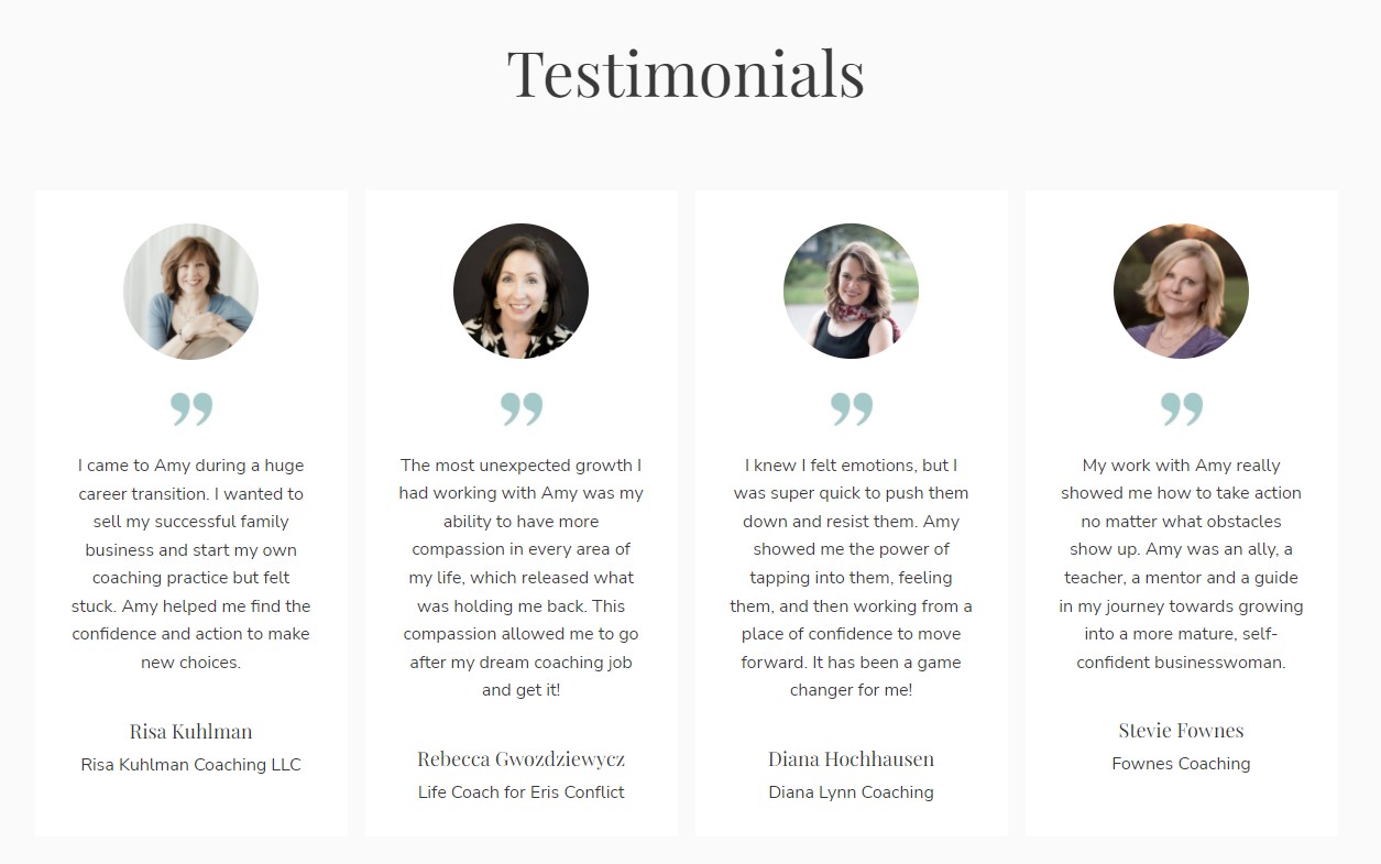 Client testimonials for Amy.