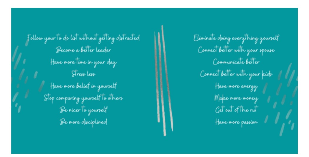 Motivational list, teal background.