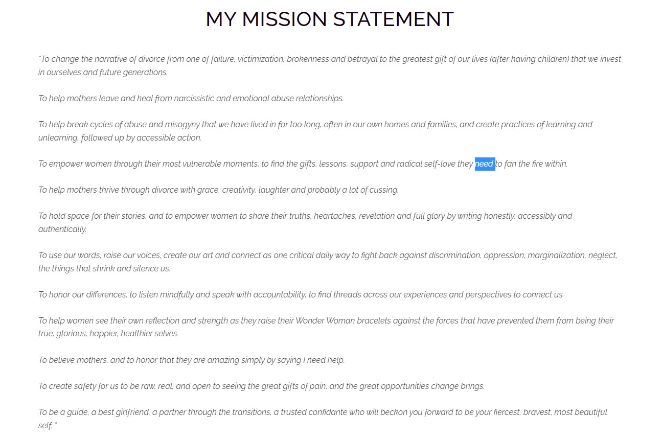 Jessica's divorce coaching mission statement.