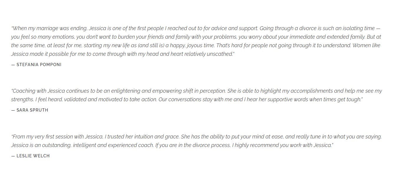 Divorce coach testimonials.