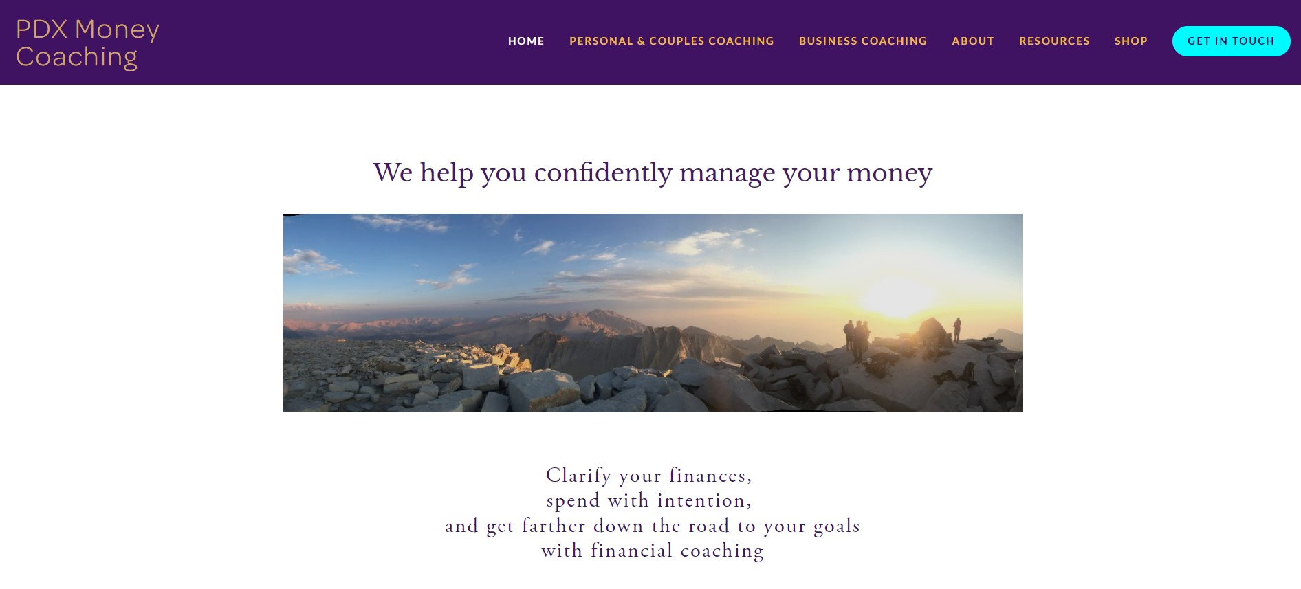Mountaintop view, financial coaching.