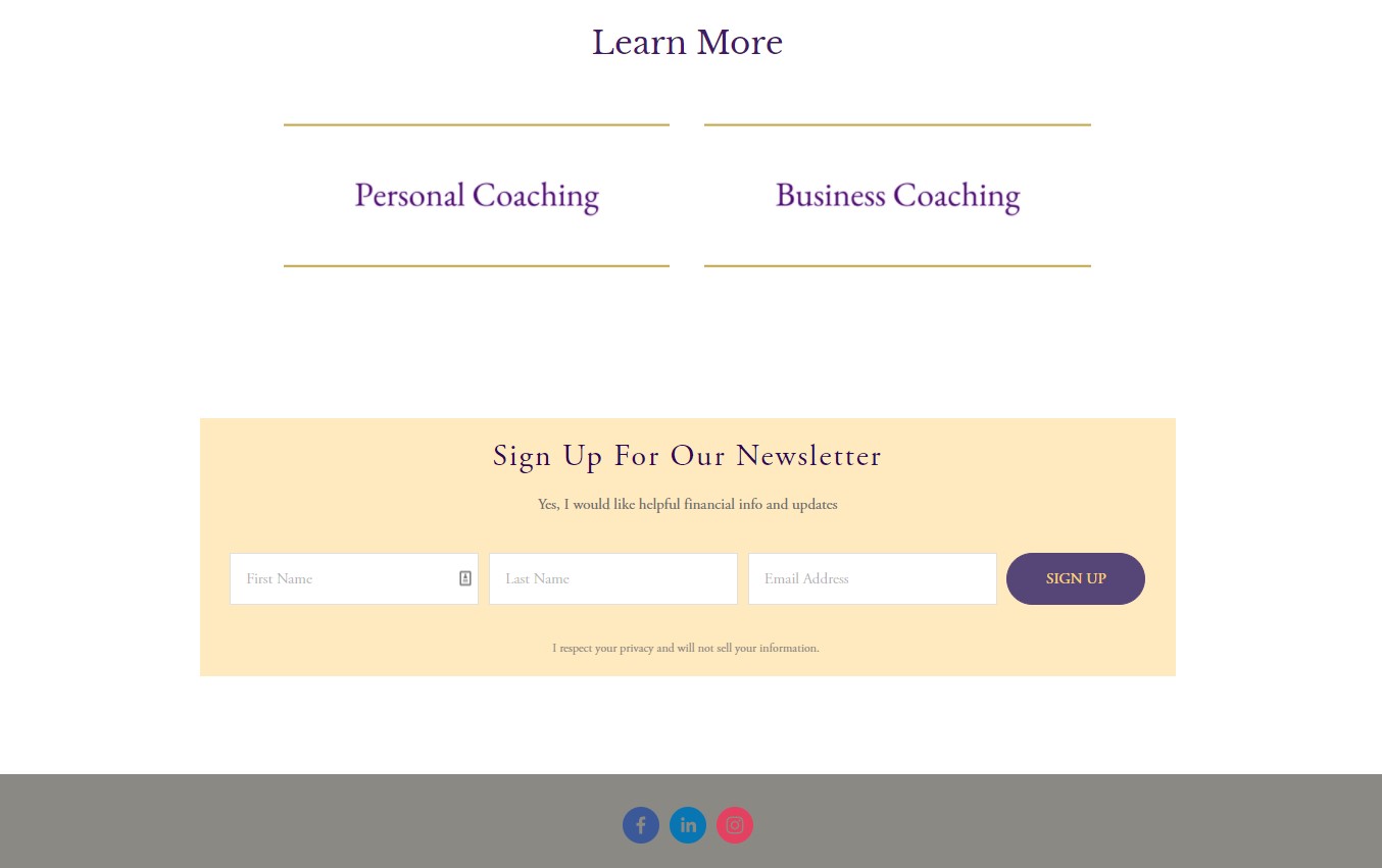 Website footer with sign-up form.