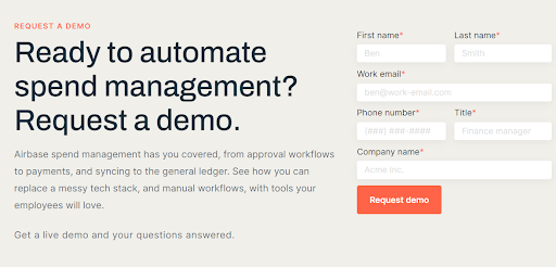 Request demo form for spend management software.