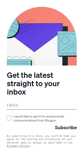 Email signup form for Shogun.