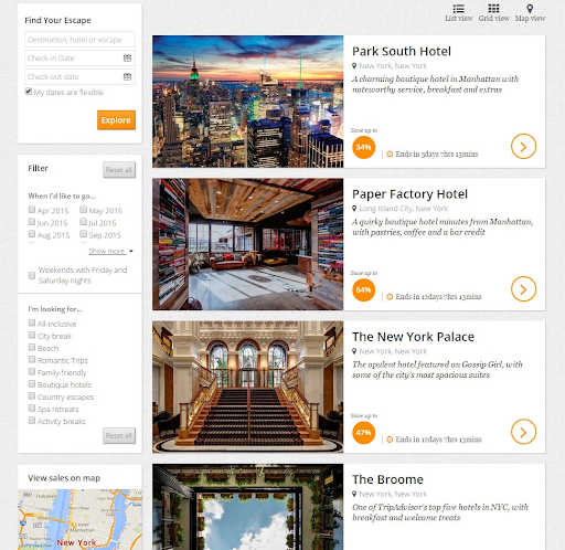 Hotel listings, personalized results.