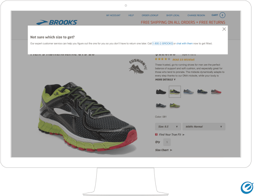 Personalized shoe sizing help message.
