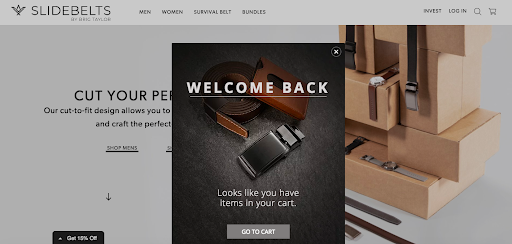 Welcome back pop-up ad.