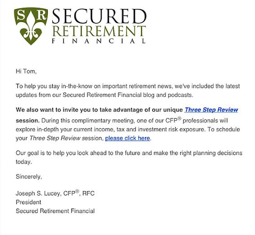Retirement financial email.
