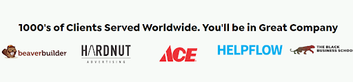 Client logos: beaverbuilder, Hardnut, Ace, Helpflow.