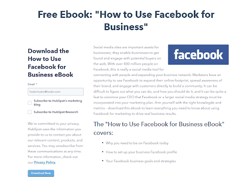 Free Facebook business eBook.