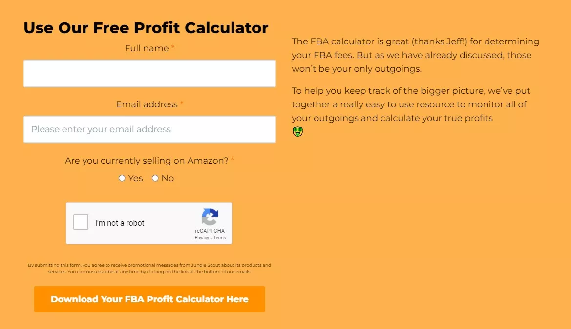 FBA profit calculator download form.