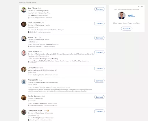 LinkedIn profiles, potential connections.