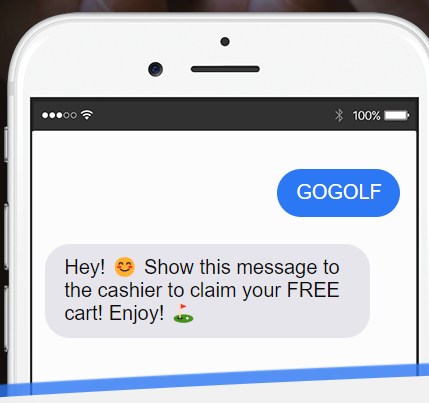 SMS message for free golf cart.