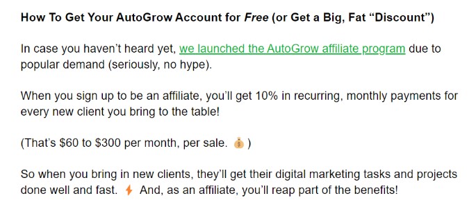 AutoGrow affiliate program details.