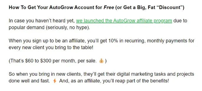 AutoGrow affiliate program details.