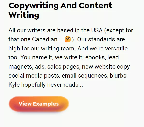 Copywriting services, versatile writers.